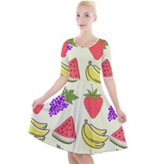 Fruits Pattern Background Food Quarter Sleeve A-line Dress by Apen