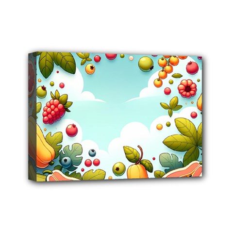 Fruits Sweet Papaya Orange Pattern Mini Canvas 7  X 5  (stretched) by Ravend