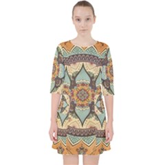 Mandala Floral Decorative Flower Art Quarter Sleeve Pocket Dress