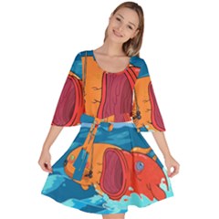 Adventure Time Fish Landscape Velour Kimono Dress by Sarkoni