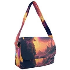 Illustration Trippy Psychedelic Astronaut Landscape Planet Mountains Courier Bag by Sarkoni