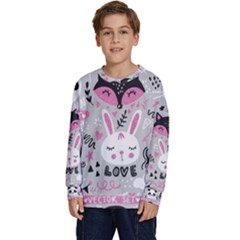 Big Set With Cute Cartoon Animals Bear Panda Bunny Penguin Cat Fox Kids  Crewneck Sweatshirt