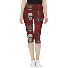 Tattoo Old School Background Pattern Inside Out Lightweight Velour Capri Leggings  by Bedest