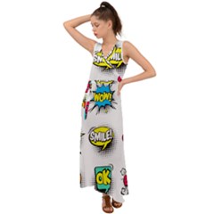 Set Colorful Comic Speech Bubbles V-neck Chiffon Maxi Dress by Hannah976