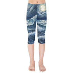 Waves Storm Sea Kids  Capri Leggings  by Bedest