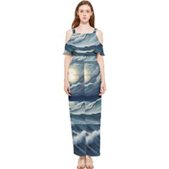 Waves Storm Sea Draped Sleeveless Chiffon Jumpsuit by Bedest