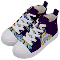 Cat Astronaut Space Retro Universe Kids  Mid-top Canvas Sneakers by Bedest