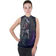 Illustration Astronaut Cosmonaut Paying Skateboard Sport Space With Astronaut Suit Mock Neck Chiffon Sleeveless Top by Ndabl3x