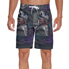 Illustration Astronaut Cosmonaut Paying Skateboard Sport Space With Astronaut Suit Men s Beach Shorts by Ndabl3x