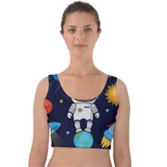 Boy Spaceman Space Rocket Ufo Planets Stars Velvet Crop Top by Ndabl3x