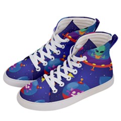 Cartoon Funny Aliens With Ufo Duck Starry Sky Set Men s Hi-top Skate Sneakers by Ndabl3x