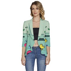 Adventure Time Bmo Beemo Green Women s 3/4 Sleeve Ruffle Edge Open Front Jacket by Bedest