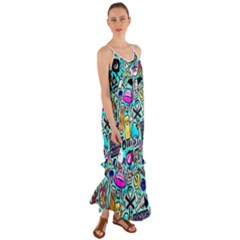 Graffiti Pop Art Crazy Retro Cami Maxi Ruffle Chiffon Dress by Bedest