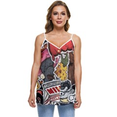 Stickerbomb Crazy Graffiti Graphite Monster Casual Spaghetti Strap Chiffon Top