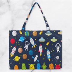 Big Set Cute Astronauts Space Planets Stars Aliens Rockets Ufo Constellations Satellite Moon Rover V Zipper Medium Tote Bag by Hannah976