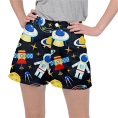 Space Seamless Pattern Cartoon Art Women s Ripstop Shorts by Hannah976