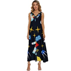 Space Seamless Pattern Cartoon Art V-neck Sleeveless Loose Fit Overalls by Hannah976