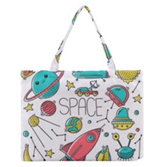 Space Cosmos Seamless Pattern Seamless Pattern Doodle Style Zipper Medium Tote Bag by Hannah976