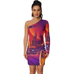 Far Future Human Colonization Long Sleeve One Shoulder Mini Dress by Hannah976