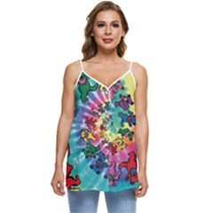 Grateful Dead Bears Tie Dye Vibrant Spiral Casual Spaghetti Strap Chiffon Top