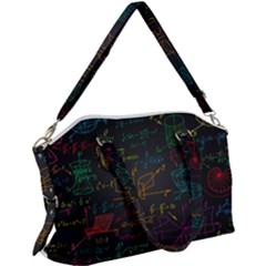 Mathematical Colorful Formulas Drawn By Hand Black Chalkboard Canvas Crossbody Bag by Ravend