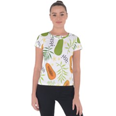 Seamless Tropical Pattern With Papaya Short Sleeve Sports Top  by Ravend