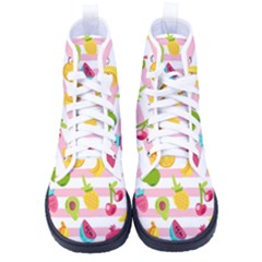 Tropical Fruits Berries Seamless Pattern Women s High-top Canvas Sneakers by Ravend