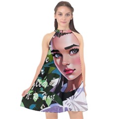 Love Quotes Design Halter Neckline Chiffon Dress  by TShirt44