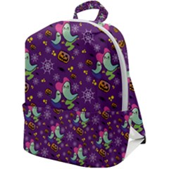 Pumpkin Ghost Skeleton Pattern Zip Up Backpack by Jatiart