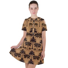 Abstract Design Background Pattern Short Sleeve Shoulder Cut Out Dress 