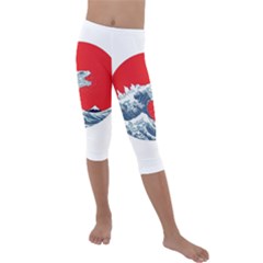 The Great Wave Of Kaiju Kids  Lightweight Velour Capri Leggings  by Cendanart