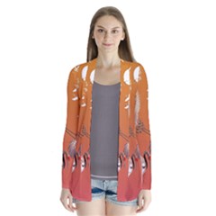 Japanese Crane Painting Of Birds Drape Collar Cardigan by Cendanart