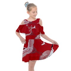 Japanese Crane Bird Art Kids  Shoulder Cutout Chiffon Dress by Cendanart