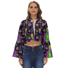 Peacock Bird Color Boho Long Bell Sleeve Top by Cendanart