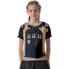 Tardis Doctor Who Minimal Minimalism Kids  Frill Chiffon Blouse by Cendanart