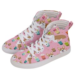 Corgi Bubble Boba Tea Pink Pattern Women s Hi-top Skate Sneakers by Cendanart