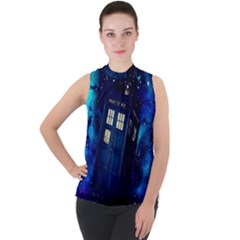 Tardis Doctor Who Space Galaxy Mock Neck Chiffon Sleeveless Top by Cendanart