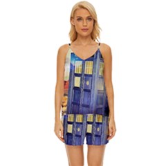 Tardis Wilderness Doctor Who V-neck Satin Pajamas Set by Cendanart