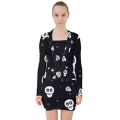 Skull Pattern V-neck Bodycon Long Sleeve Dress by Ket1n9