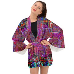 Technology Circuit Board Layout Pattern Long Sleeve Kimono by Ket1n9