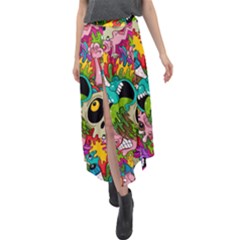 Crazy Illustrations & Funky Monster Pattern Velour Split Maxi Skirt by Ket1n9