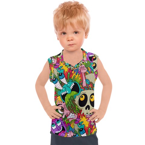 Crazy Illustrations & Funky Monster Pattern Kids  Sport Tank Top by Ket1n9