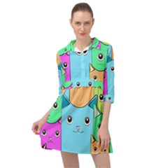 Cat Animals Cartoon Pattern Mini Skater Shirt Dress by Cendanart