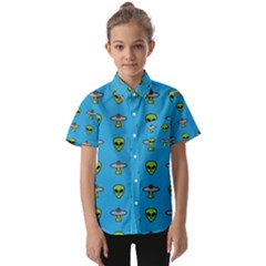 Alien Pattern Kids  Short Sleeve Shirt by Ket1n9