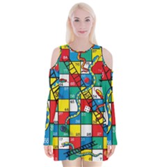 Snakes And Ladders Velvet Long Sleeve Shoulder Cutout Dress by Ket1n9