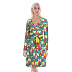 Snakes And Ladders Long Sleeve Velvet Front Wrap Dress by Ket1n9