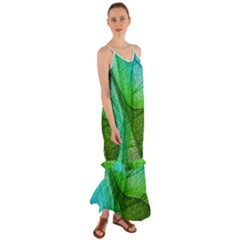 Sunlight Filtering Through Transparent Leaves Green Blue Cami Maxi Ruffle Chiffon Dress