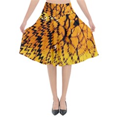 Yellow Chevron Zigzag Pattern Flared Midi Skirt