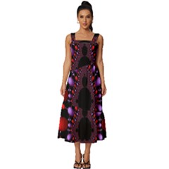 Fractal Red Violet Symmetric Spheres On Black Square Neckline Tiered Midi Dress by Ket1n9