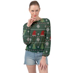 Beautiful Knitted Christmas Pattern Banded Bottom Chiffon Top